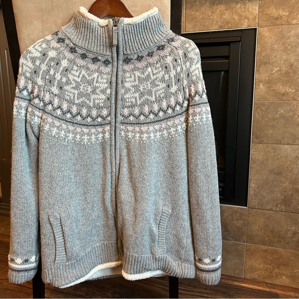 Sunice Stormpack Cottagecore Full Zip Patterned Heavy Knit Sweater Size Large